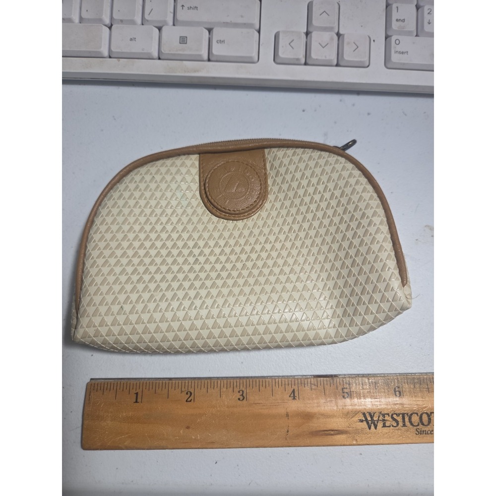 Liz Claiborne Small Leather Cosmetic Bag With Zipper Vintage 1983 Diamond Weave
